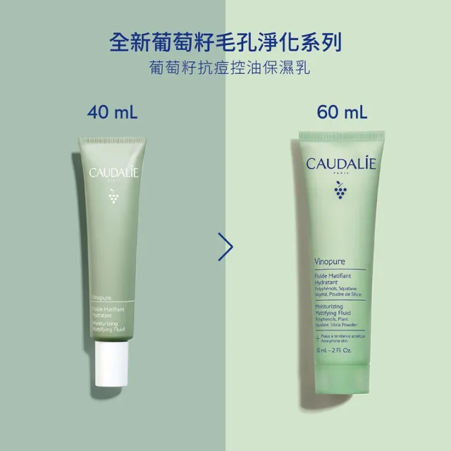 【CAUDALIE 歐緹麗】葡萄籽抗痘控油保濕乳60ml(容量升級組)