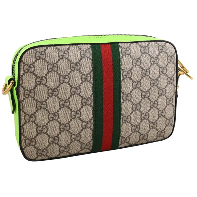 【GUCCI 古馳】Ophidia 典雙G印花織帶條紋手提包斜背包兩用包(駝)