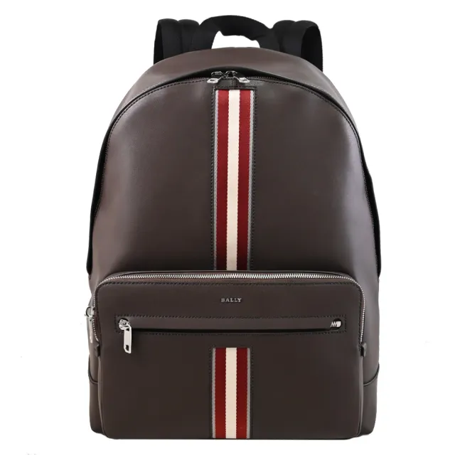 【BALLY】HARYS 經典精緻條紋織帶牛皮商旅包後背包(深咖)