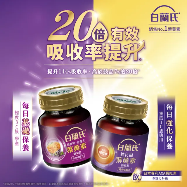 【白蘭氏】強化型葉黃素精華飲60ml*60入 贈葉黃素凍*6入(珍貴蝦紅素 強化舒緩)