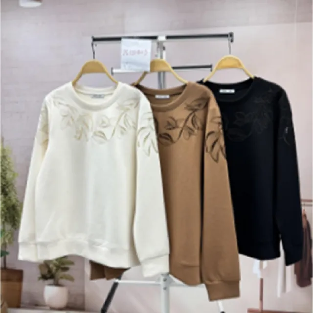 【SuperWands】氣質葉蔓棉柔刺繡上衣