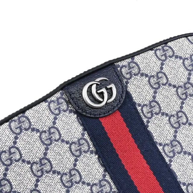 【GUCCI 古馳】Ophidia GG Supreme 經典雙G塗層印花方包斜背包(深藍)