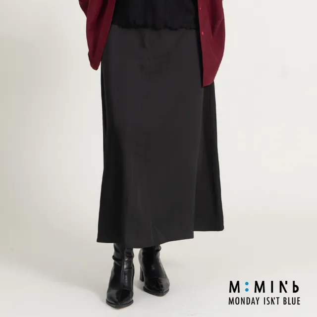 【M：MINb】衣櫃必備緞面A字長裙(黑色/中大尺碼女裝/大尺碼女裝/XL女裝/下著/裙子)