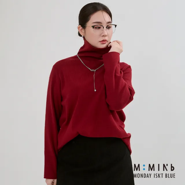 【M:MINb】高領寬鬆不勒脖針織上衣(深紅/中大尺碼女裝/XL女裝/女裝/肉肉女穿搭/長袖/針織)