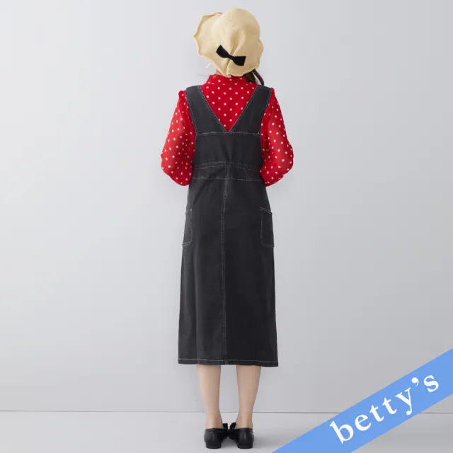 【betty’s 貝蒂思】大口袋牛仔吊帶裙(水洗黑)