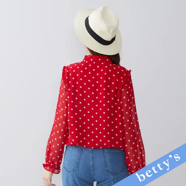 【betty’s 貝蒂思】荷葉邊領口綁帶點點雪紡上衣(紅色)