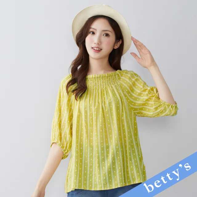 【betty’s 貝蒂思】鬆緊抽皺印花七分袖上衣(黃色)(其他規格)