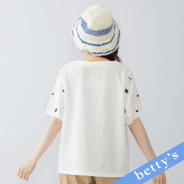 【betty’s 貝蒂思】棉質澎澎袖小口袋圓領上衣(白色)