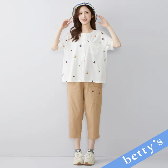 【betty’s 貝蒂思】棉質澎澎袖小口袋圓領上衣(白色)