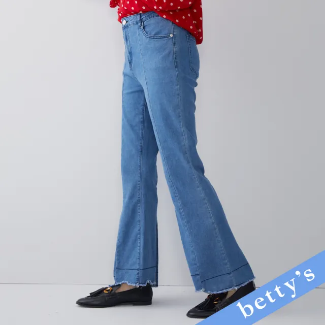 【betty’s 貝蒂思】小喇叭褲口鬚鬚牛仔褲(牛仔藍)