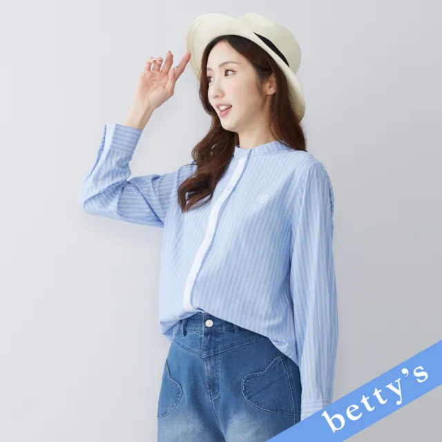 【betty’s 貝蒂思】撞色直條紋刺繡圓領襯衫(藍色)