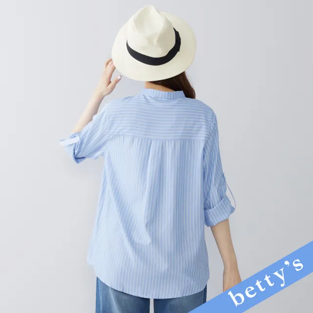 【betty’s 貝蒂思】撞色直條紋刺繡圓領襯衫(藍色)