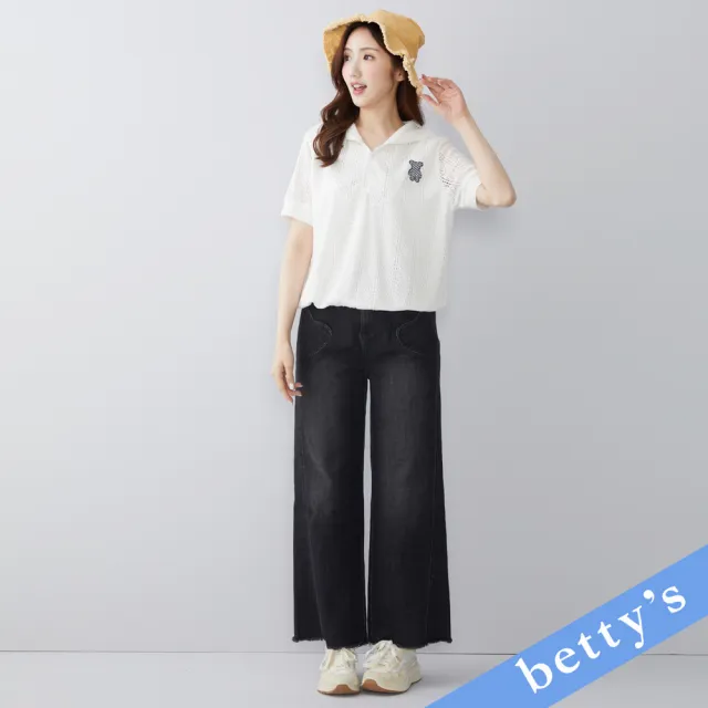 【betty’s 貝蒂思】愛心口袋鬚邊牛仔褲(黑色)