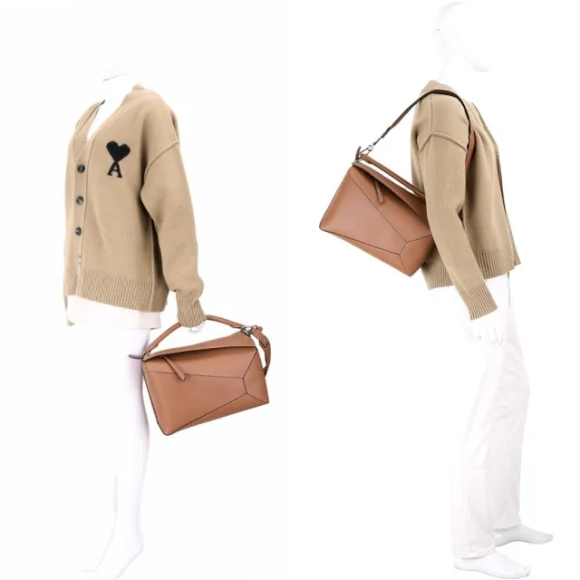 【LOEWE 羅威】Puzzle Edge 大型 壓紋小牛皮切線手提 肩背拼圖包-棕色