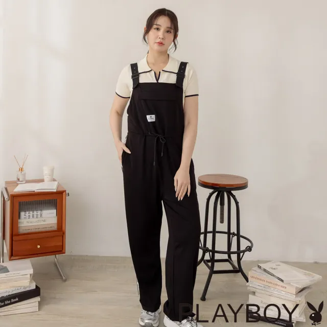 【PLAYBOY】天絲羅馬直筒連身褲 - 黑色