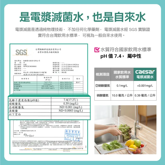 【CAESAR 凱撒衛浴】電漿滅菌廚房龍頭組 固定款 (含基本安裝/廚房龍頭/檯面龍頭/抑菌/除水性農藥)