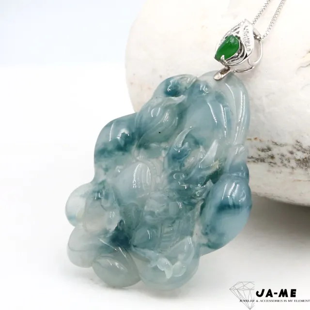 【JA-ME】天然A貨翡翠 冰玻種飄藍花麒麟18K金玉墜
