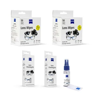 【ZEISS 蔡司】專業光學清潔套組(清潔拭鏡紙50片x2+清潔噴液30mlx2)