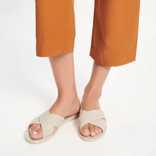 【Melissa】LOGO雙帶交叉平底拖鞋(米色)