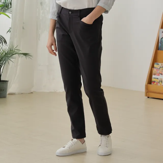 【CUMAR】修身後腰鬆緊褲口開衩彈性長褲 黑 卡 灰(魅力商品)