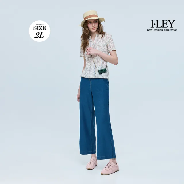 【ILEY 伊蕾】V領碎花短袖襯衫(杏；M-2L；1262351504)