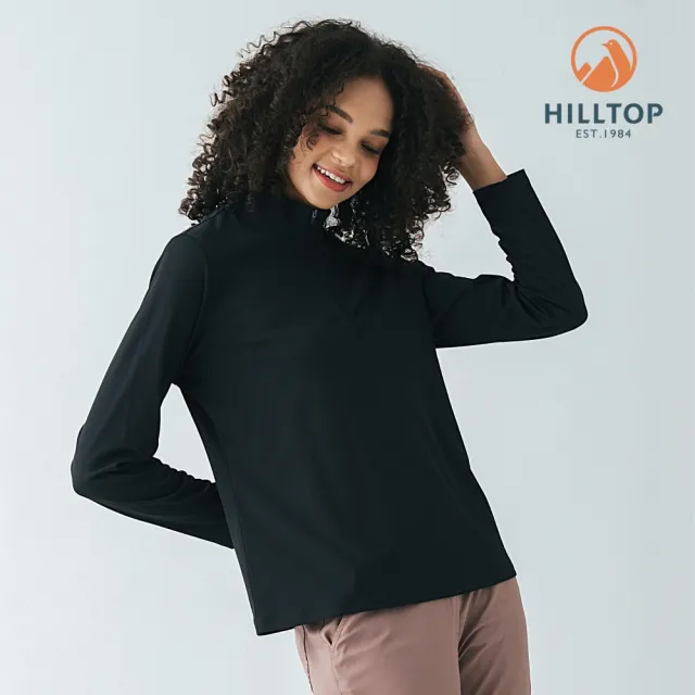 【Hilltop 山頂鳥】POLARTEC 抗菌吸濕快乾輕量半開襟長袖上衣 女款 黑｜PS15XF43ECA0