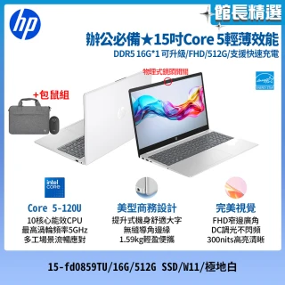 【HP 惠普】送獨家筆電包/滑鼠★15吋Core 5-120U輕薄效能筆電(15-fd0859TU/16G/512G SSD/W11/極地白)
