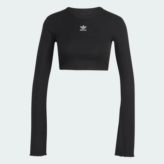 【adidas 愛迪達】Ess Long Sleeve 女 長袖上衣 休閒長袖 黑 亞版 短版(KE1089)