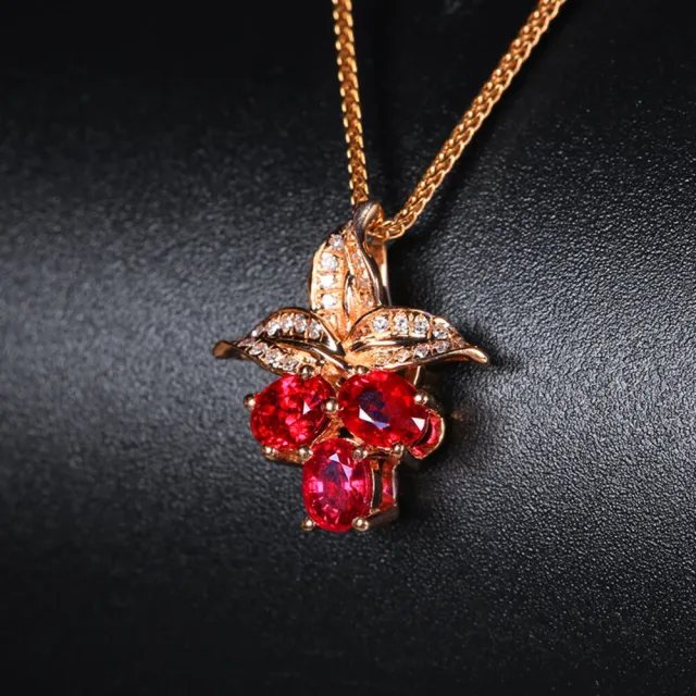 海斯珠寶 1.1克拉天然紅寶石 18K玫瑰金鑽石項鍊 紅漿果造型設計 職人手工鑲嵌 甜美風格 質感穿搭