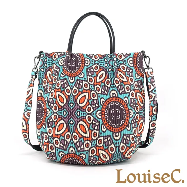 【LouiseC.】雙11 Tree House 日系三宅風 復古彩繪 壓褶防水布 小牛皮 手提斜背包 YS3867-B