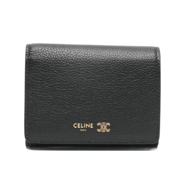 【CELINE】Triomphe Stamp 三折 粒面牛皮 皮夾 卡夾 短夾 錢包 黑色 藍色 L100A2O54.GFS3