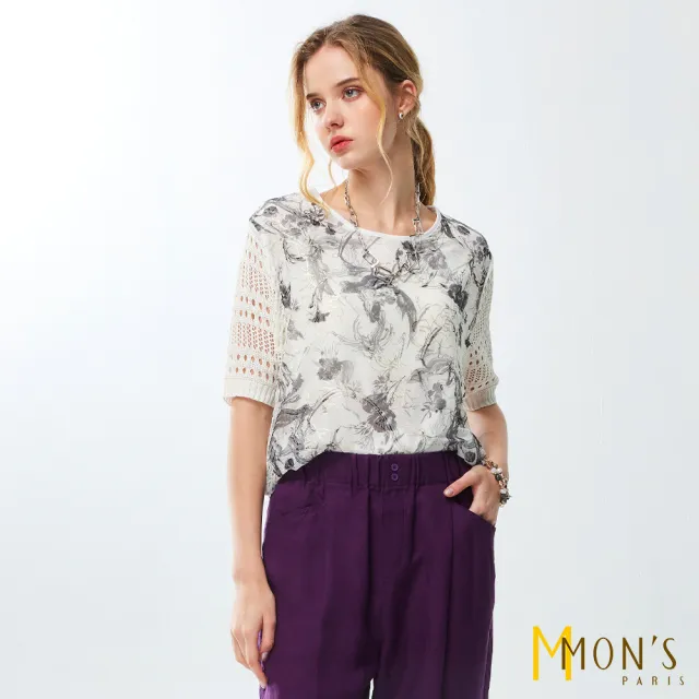 【MON’S】唯美簍空袖拼接造型上衣(直)