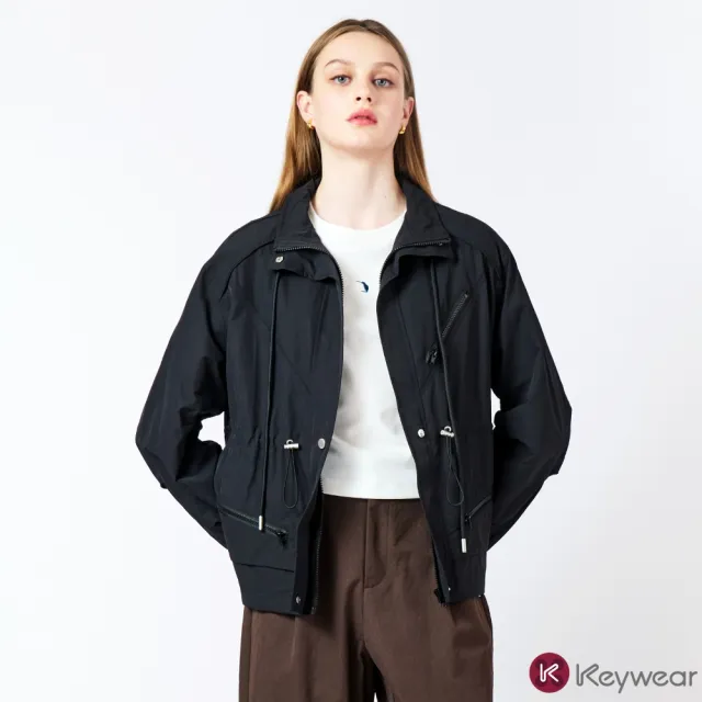 【KeyWear 奇威名品】都會詩篇-都會機能抽繩立領風衣外套長袖外套(共3色)