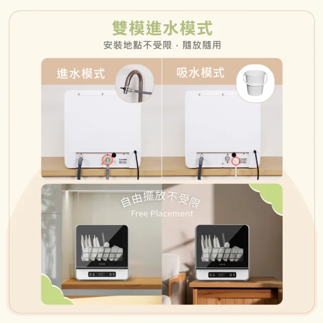 【DIKE】HKE700WT 5人份 全自動免安裝臭氧烘乾洗碗機(洗消烘存多合1/360°全方位)