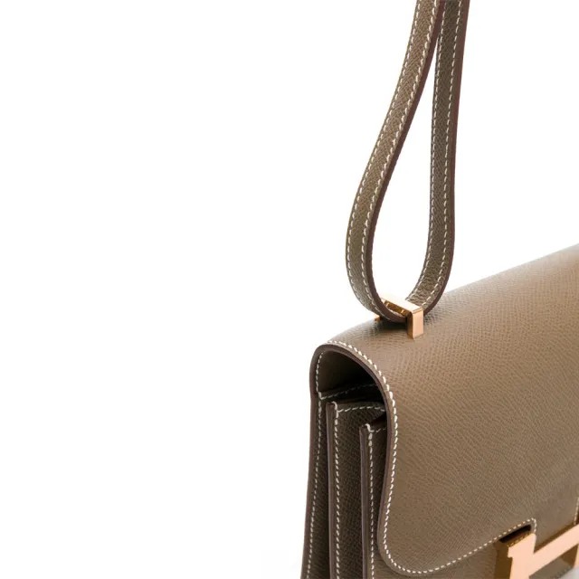 【Hermes 愛馬仕】Mini Constance 牛皮翻蓋斜背包/康康包(大象灰/玫瑰金)