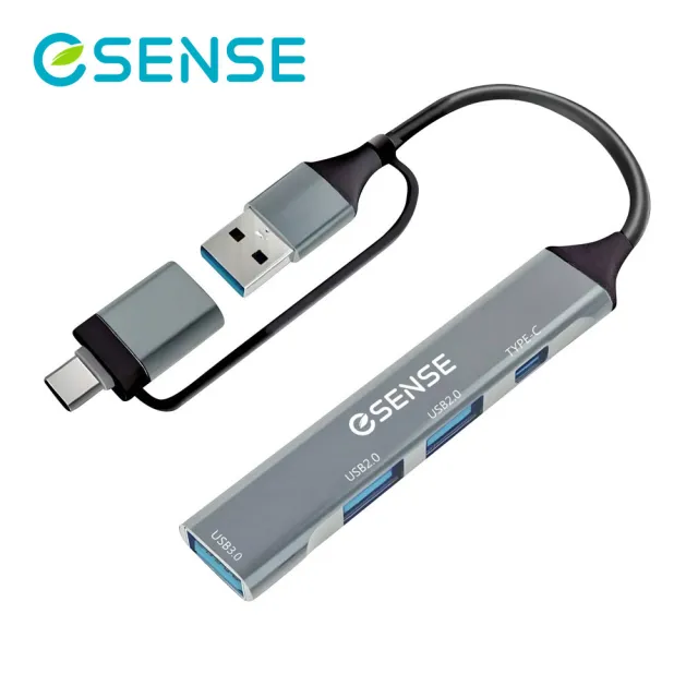 【ESENSE 逸盛】4合1 USB3.2 HUB 4埠 Type-C USB-A 轉接器 高速5Gbps 鋁合金 筆電擴充 雙接頭 集線器