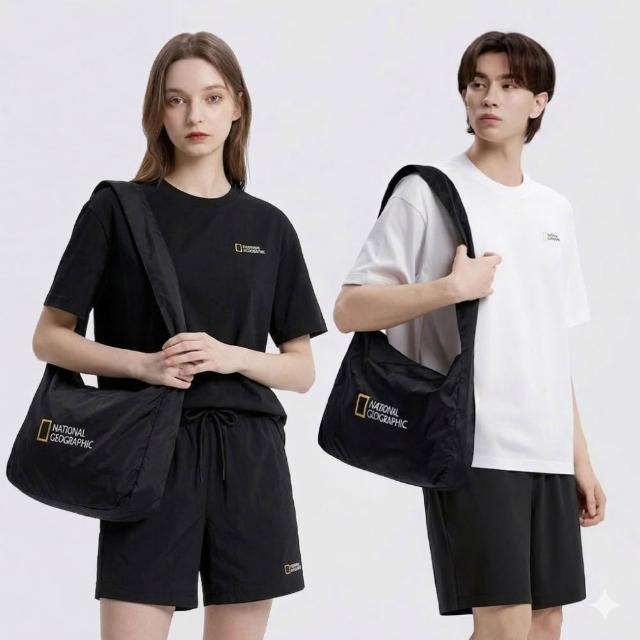 【National Geographic 國家地理】男女同款 3件套組：T恤+短褲+包(白/黑)