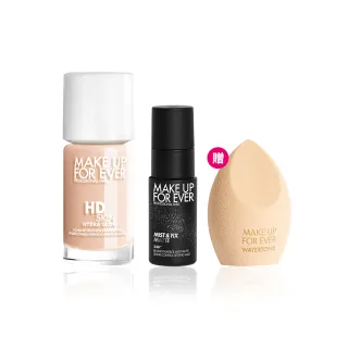 【MAKE UP FOR EVER】能量妝備全能組(HD SKIN粉無痕活潤精華粉底液30ml+全能美妝蛋+控油定妝噴霧30ml)