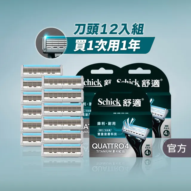 【Schick 舒適牌】創4紀鈦刮鬍刀片4入(刀片4入x3組 共12入)
