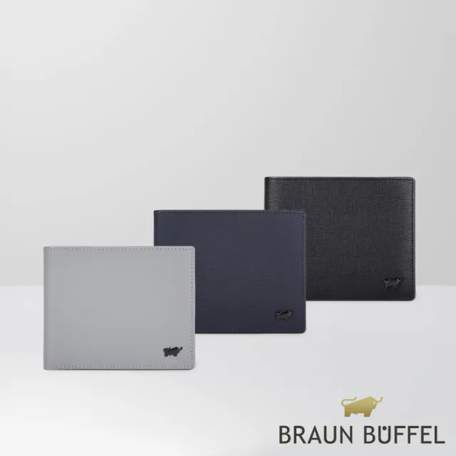 【BRAUN BUFFEL 德國小金牛】維克多-E 12卡中間翻透明窗短夾-多色任選(BF570-317-BK/CGY/DB) 錢包送禮推薦