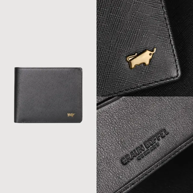 【BRAUN BUFFEL 德國小金牛】至尊 8卡男夾-黑色(BF536-TW313-BK) 錢包送禮推薦