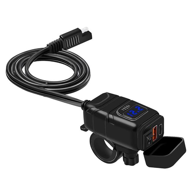 【Supamoto】QC3.0快充+電壓—USB.2(雙車充/開關/IP65/防水/SAE/檔車/車把/機車改裝)