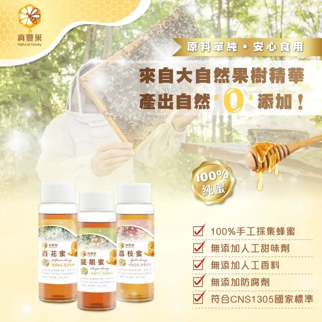【真豐巢】100%台灣純蜂蜜400g/罐 任選(龍眼/荔枝/百花)