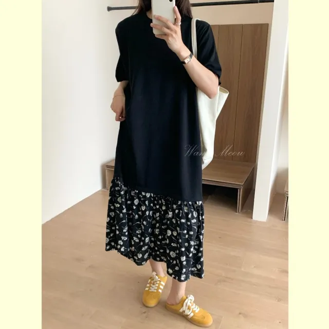 【Want-Meow】90公斤可穿/設計感太空棉寬鬆洋裝長洋裝長裙(大碼/大尺碼/加大碼/孕婦裝/連身洋裝)