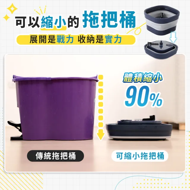 【JOJOGO 揪揪購】污利海可縮小淨污分離拖把組 (淨污分離 折疊拖把 伸縮拖把 旋轉拖把 方型拖把)