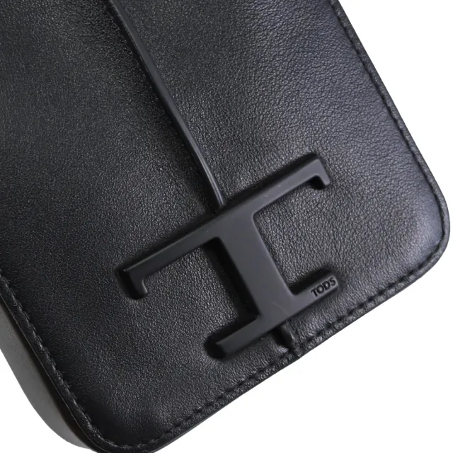 【TOD’S】TODS T Timeless 簡約T字LOGO小牛皮手機包兩用包(黑)