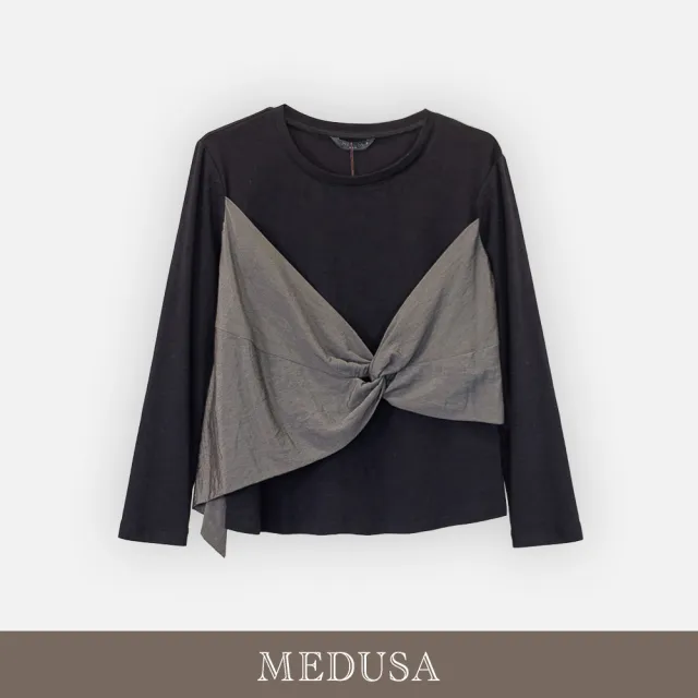 【MEDUSA 曼度莎】現貨-假兩件式法式扭結拼接T恤（M-XL）｜假兩件上衣 女長袖上衣