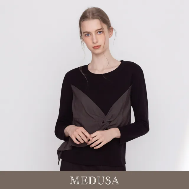 【MEDUSA 曼度莎】現貨-假兩件式法式扭結拼接T恤(M-XL)|假兩件上衣 女長袖上衣