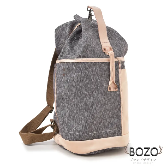 【BOZO 伯樂】雙11 進口帆布多WAY後背包變色真皮Crohnt機能運動款-B0205-(真皮包包 火山灰)