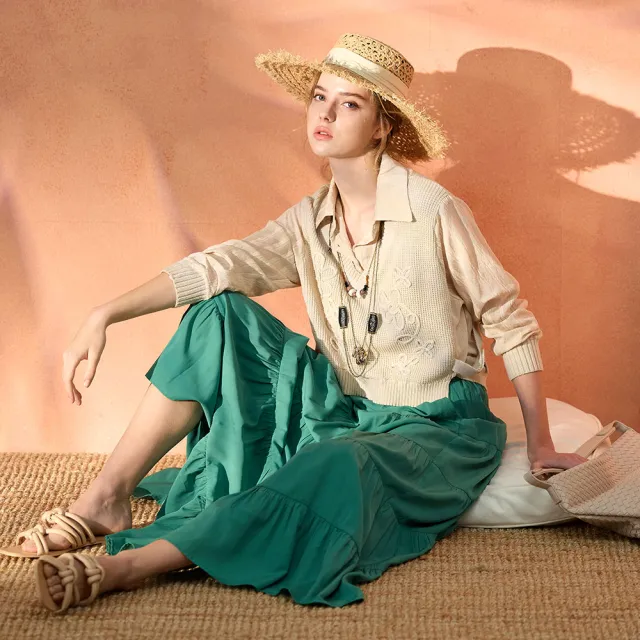 【MON’S】襯衫領直條造型針織上衣(直)